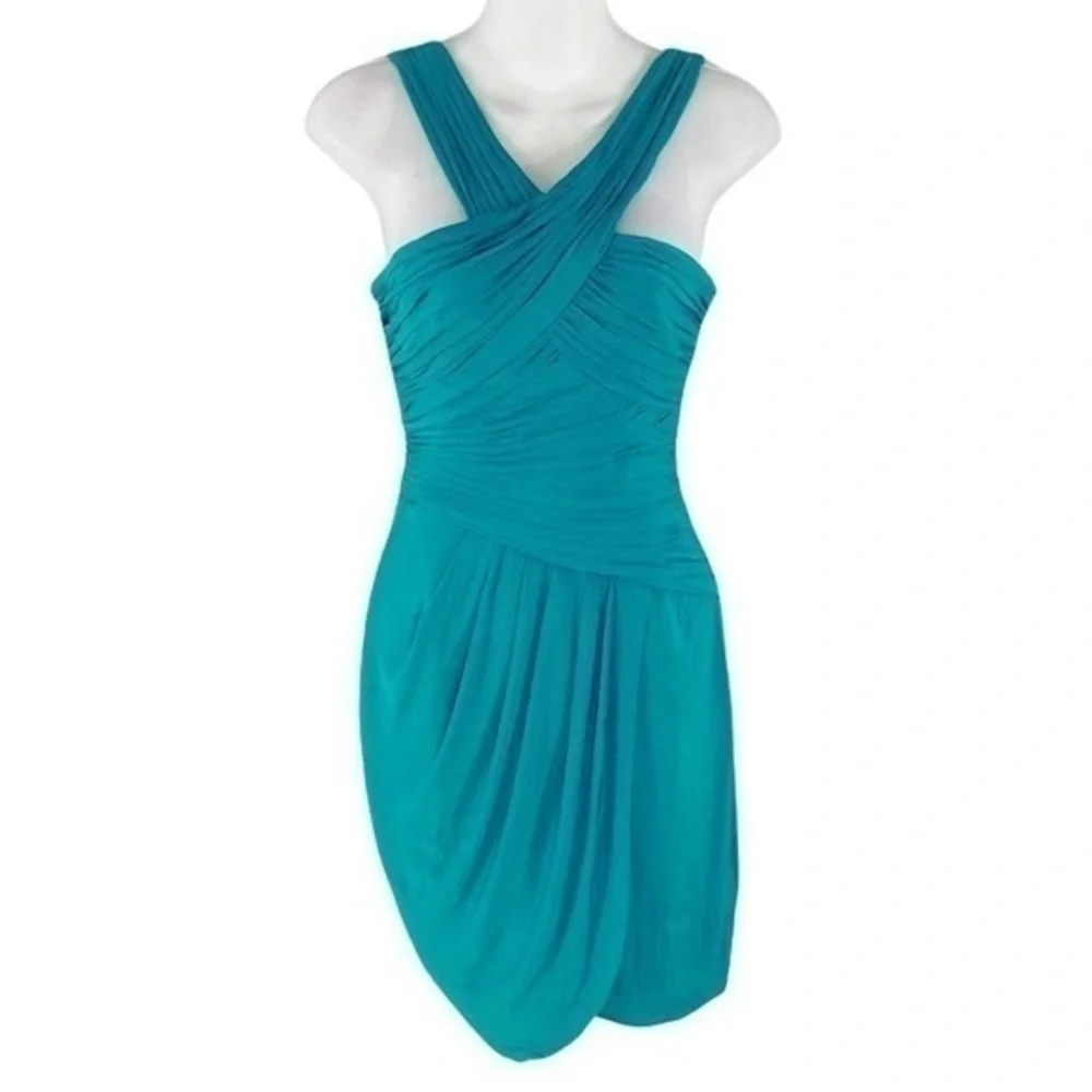 BCBGMaxazria Helyn Blue Jade gathered halter bodycon dress